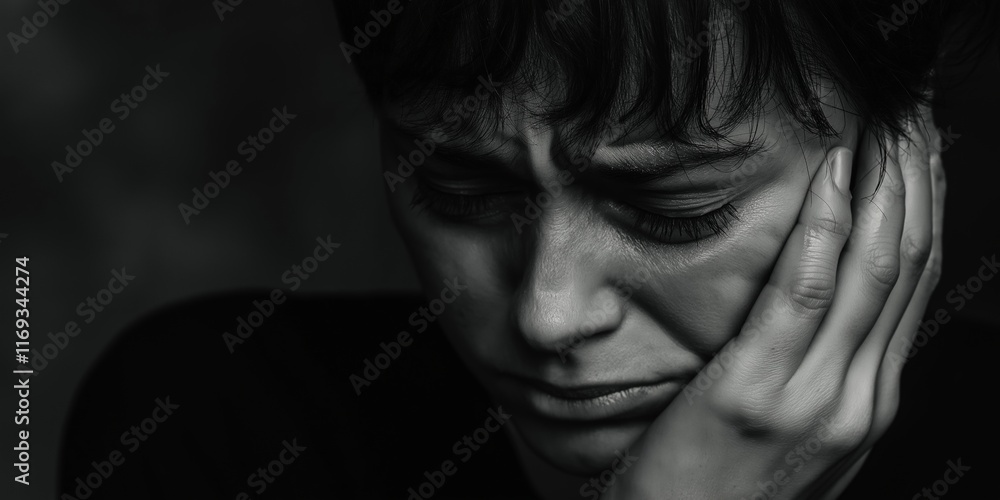 Obraz premium A woman appears lost in deep thought, showcasing the heavy burden of emotional weight and sadness.