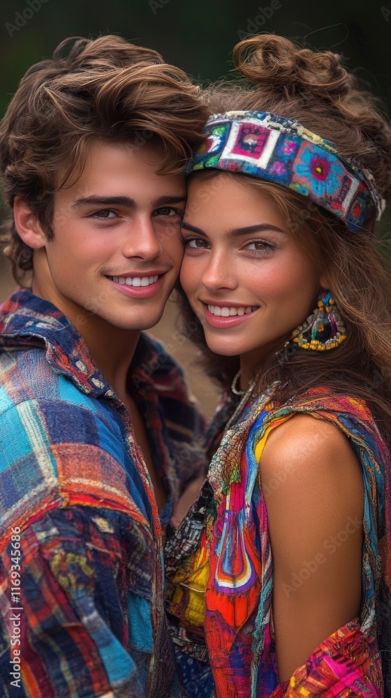 Fototapeta premium Portrait of a hippie guy and girl.