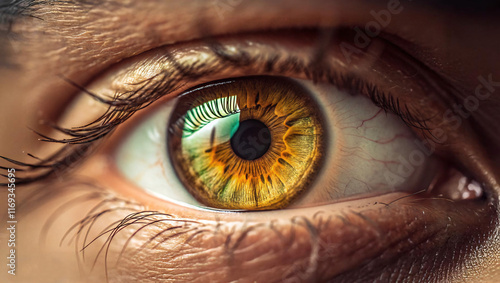 The Eye of Insight: A close-up of a human eye, featuring a captivating hazel iris and a mesmerizing reflection in the pupil.