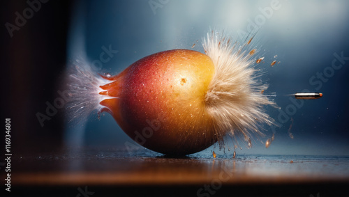 Explosion de pomme par balle, prise en haute vitesse. photo