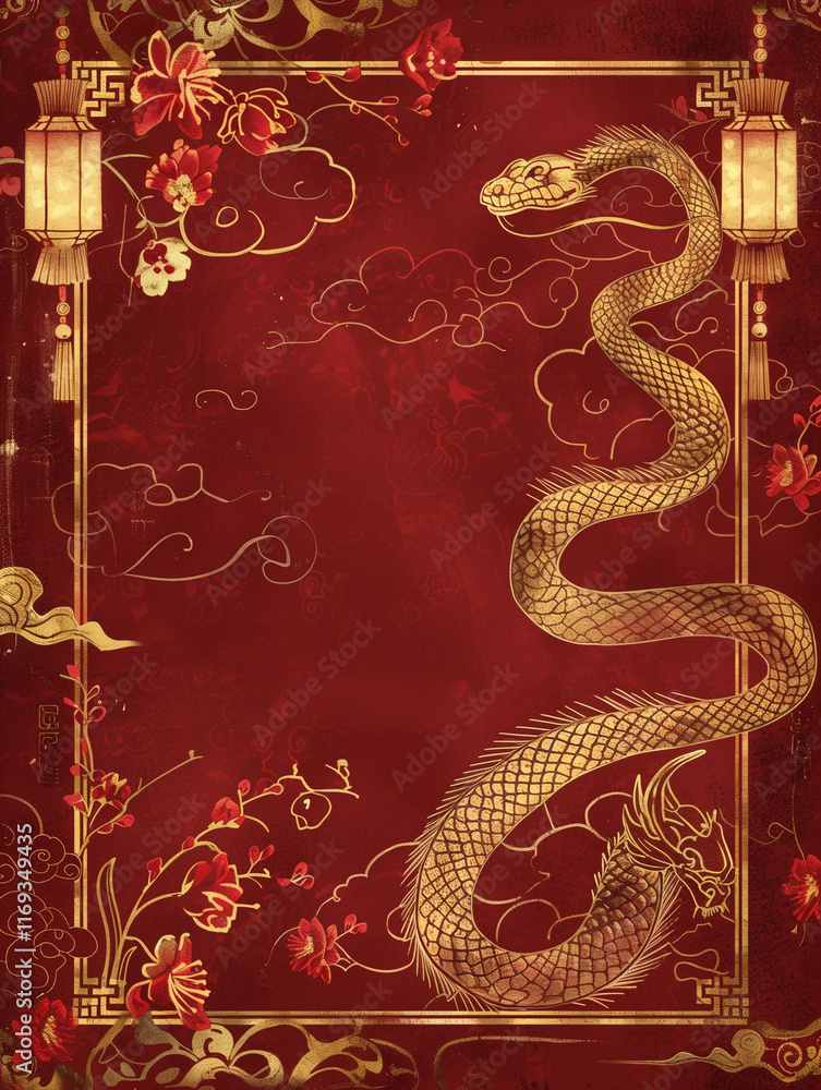 Banner related to Chinese New Year 2025, the Year of the Snake, celebrates renewal, prosperity, and family unity with traditions like red envelopes, dragon dances, feasts, and lantern displays Banner related to Chinese New Year 2025, the Year of the Snake, celebrates renewal, prosperity, and family unity with traditions like red envelopes, dragon dances, feasts, and lantern displays