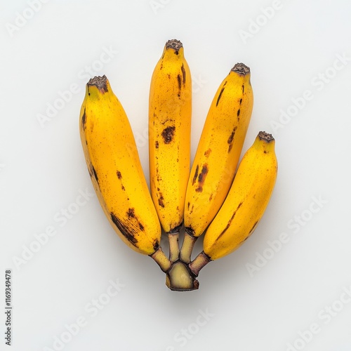 Fresh Yellow Bananas with Natural Brown Spots on White Background photo