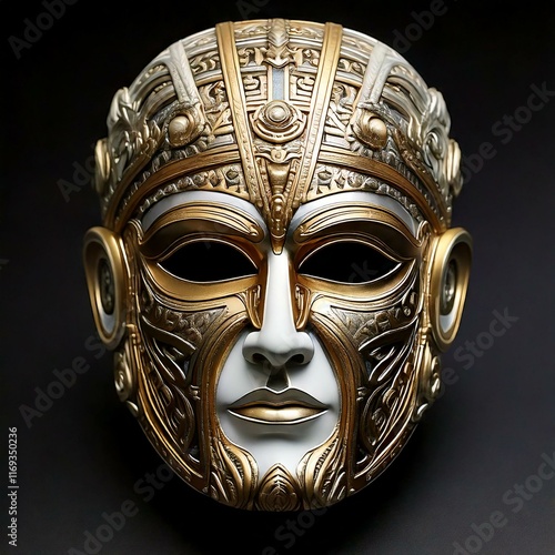 Gold, titanium and white mask isolated on black background