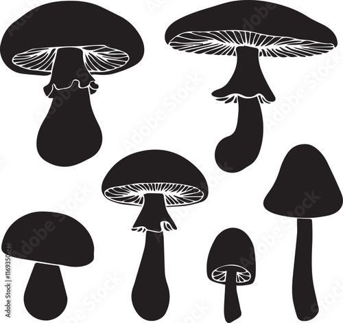 Mushroom vector silhouette image set