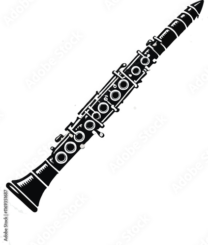 Clarinet flat web icon. Clarinet logo design. Woodwind instrument clarinet sign silhouette solid black icon vector design. Musical instruments concept