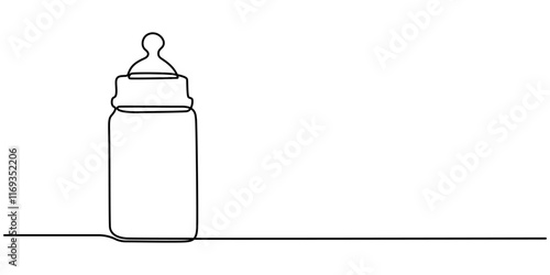 Baby Bottle Continuous Line Illustration, Continuous editable line drawing of baby bottle. Baby milk bottle icon in one line, One Continuous Line Drawing of Baby Feeder Icon. Single Line pro Vector. 