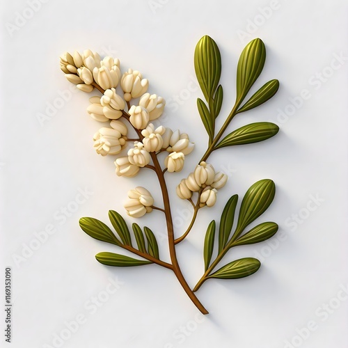 Wallpaper Mural A delicate sprig with clusters of small white flowers and elongated veined leaves artistically arranged on a light background Torontodigital.ca