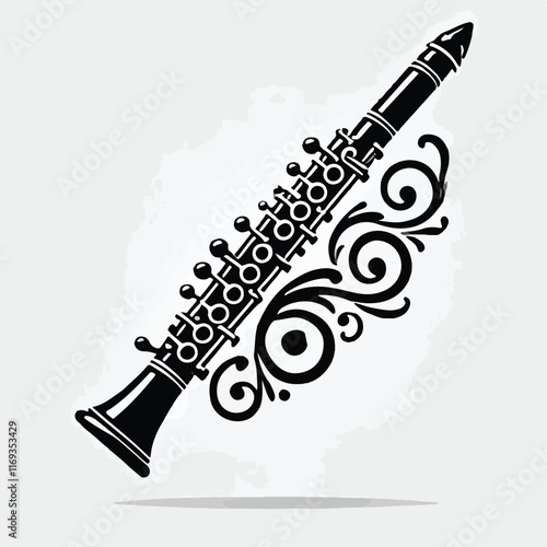 Clarinet flat web icon. Clarinet logo design. Woodwind instrument clarinet sign silhouette solid black icon vector design. Musical instruments concept