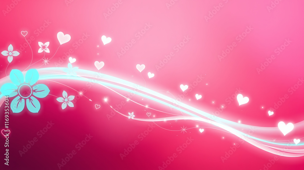 Charming floral and heart design radiating joy in a vibrant pink backdrop Charming floral and heart design radiating joy in a vibrant pink backdrop