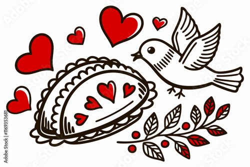 Valentine Heart Hugger: Elegant Vector Line Art in White photo