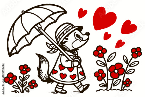 Valentine Heart Hugger: Elegant Vector Line Art in White