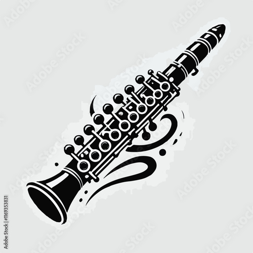 Clarinet flat web icon. Clarinet logo design. Woodwind instrument clarinet sign silhouette solid black icon vector design. Musical instruments concept