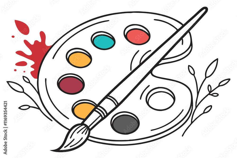 Art palette icon, colorful paint blobs, paintbrush illustration, simple graphic design, flat vector style, vibrant colors, white background, artist tool symbol, creative emblem, minimalist art supply Art palette icon, colorful paint blobs, paintbrush illustration, simple graphic design, flat vector style, vibrant colors, white background, artist tool symbol, creative emblem, minimalist art supply