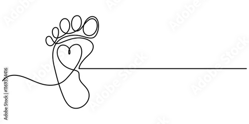 Woman's bare feet,close up, One continuous line drawing of bare foot and footprint. Elegance female feet in simple linear style. Concept of Wellness massage and Care about soft skin. Editable stroke. 