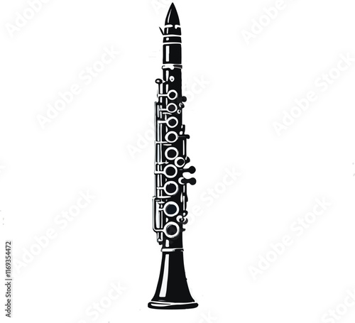 Clarinet flat web icon. Clarinet logo design. Woodwind instrument clarinet sign silhouette solid black icon vector design. Musical instruments concept