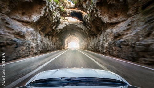 car driving on highway in the mountains