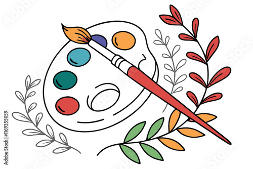 Art palette icon, colorful paint blobs, paintbrush illustration, simple graphic design, flat vector style, vibrant colors, white background, artist tool symbol, creative emblem, minimalist art supply 