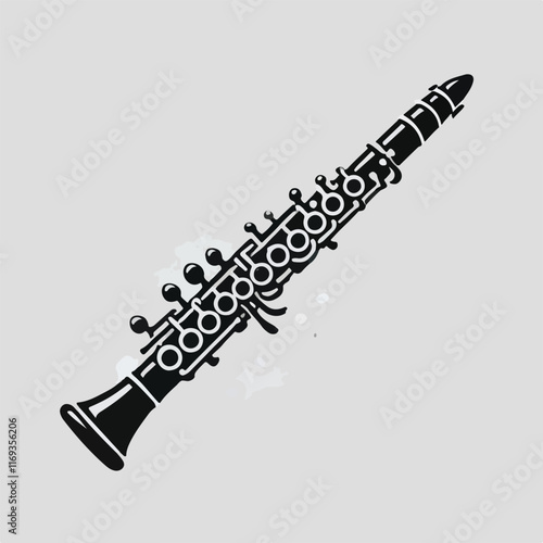 Clarinet flat web icon. Clarinet logo design. Woodwind instrument clarinet sign silhouette solid black icon vector design. Musical instruments concept