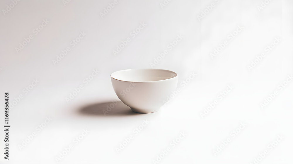 A Single White Ceramic Bowl on White Background A Single White Ceramic Bowl on White Background