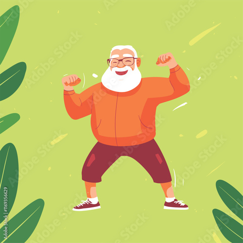 Healthy happy old man exercising