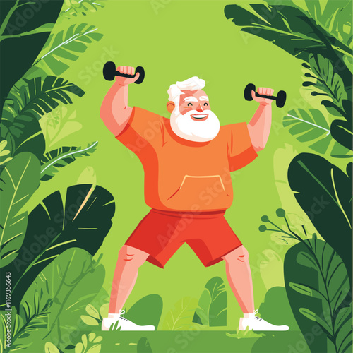 Healthy happy old man exercising