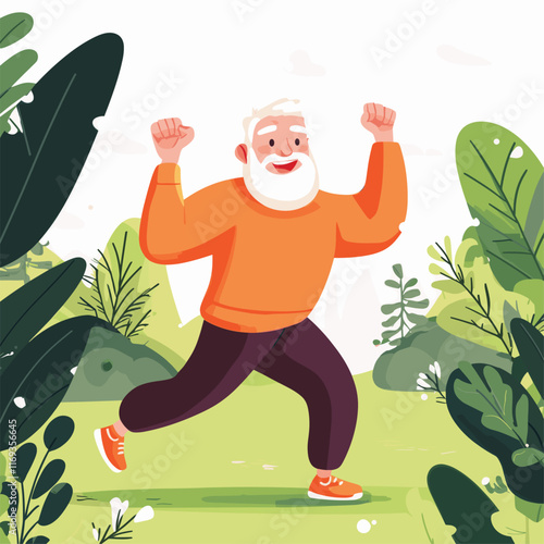 Healthy happy old man exercising