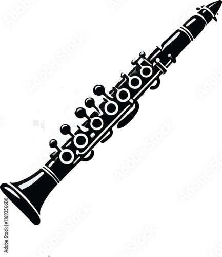 Clarinet flat web icon. Clarinet logo design. Woodwind instrument clarinet sign silhouette solid black icon vector design. Musical instruments concept