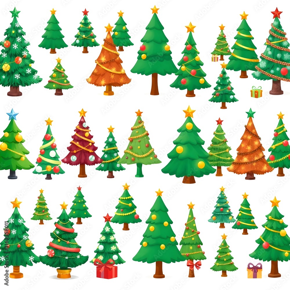 Christmas trees icons collection Generative AI Christmas trees icons collection Generative AI