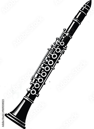 Clarinet flat web icon. Clarinet logo design. Woodwind instrument clarinet sign silhouette solid black icon vector design. Musical instruments concept