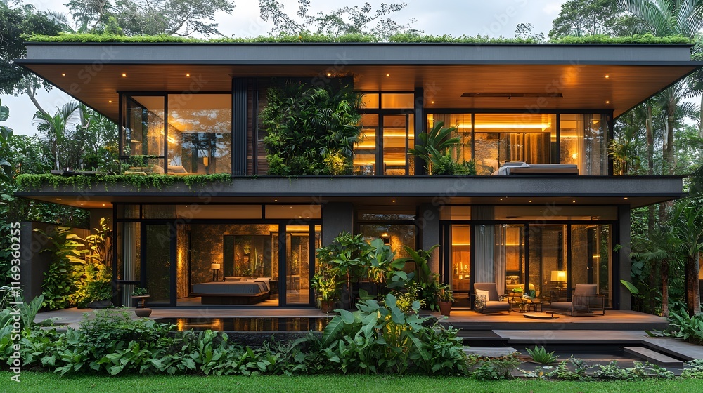 A compact tropical home design with efficient use of space and greenery A compact tropical home design with efficient use of space and greenery