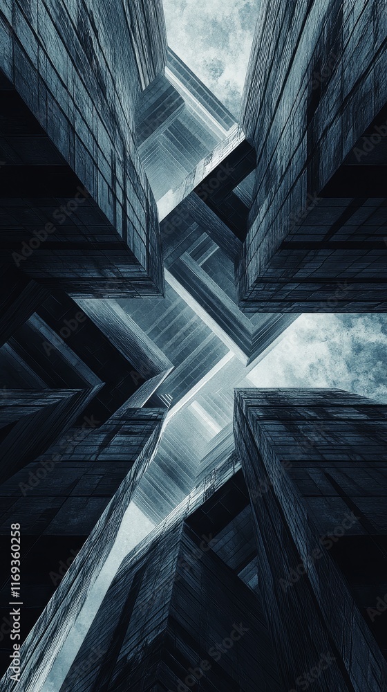 Obraz premium Abstract Architectural Structure: A Digital Rendering of Interlocking Geometric Forms