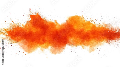 A vibrant orange splash explodes across a white background. Ideal for adding a burst of color to designs, posters, or social media graphics.