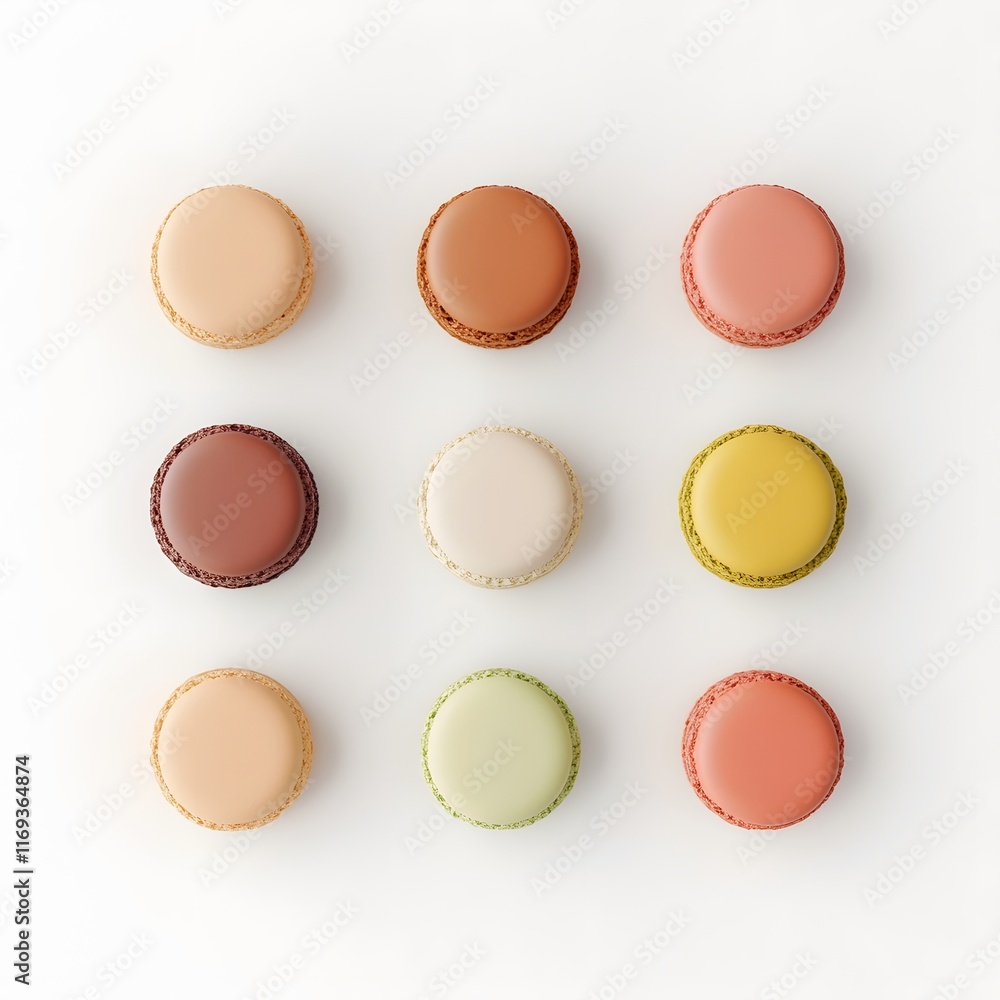 Precisely Arranged Pastel Macarons on a Clean Modern Backdrop Precisely Arranged Pastel Macarons on a Clean Modern Backdrop