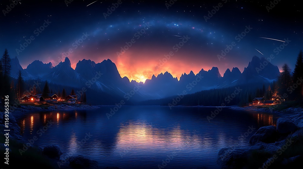 Magical sunset over mountain lake. Magical sunset over mountain lake.