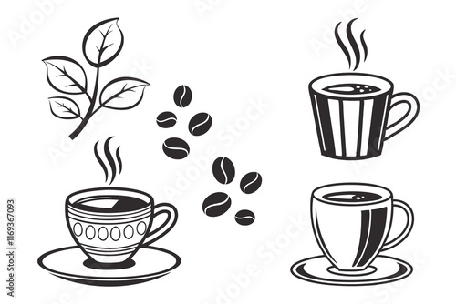 Black coffe cup Icon Set Vector Silhouette Design Isolated on White Background