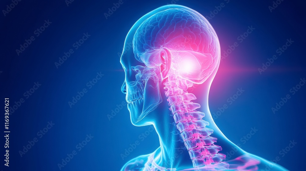 Radiographie d'un crâne et d'un cou humains avec colonne vertébrale en profil latéral Radiographie d'un crâne et d'un cou humains avec colonne vertébrale en profil latéral