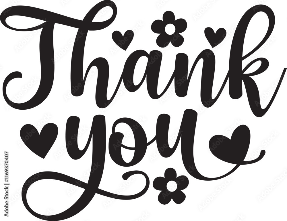 Thank you typography design on plain white transparent isolated background for card, shirt, hoodie, sweatshirt, apparel, tag, mug, icon, poster or badge