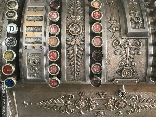 detail of an old warehouse cash register machine