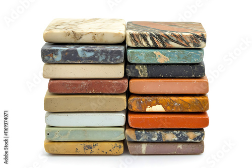 Stack of tiles isolated on white background