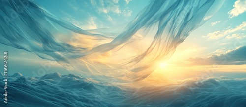 Breathtaking seascape captured at the golden hour showcasing the mesmerizing interplay of waves water and sky  The dramatic swirling clouds and warm