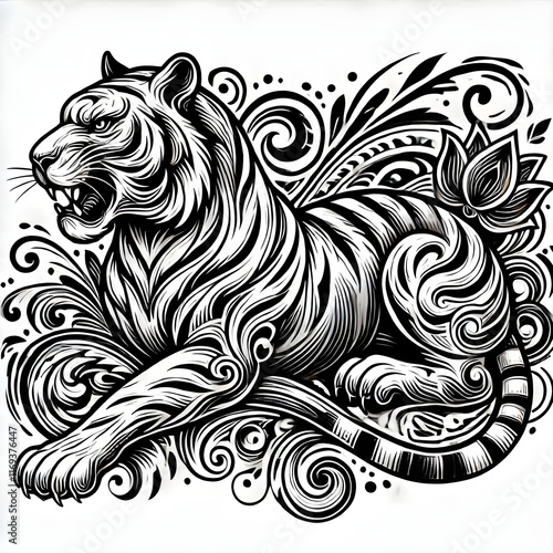 Wallpaper Mural mandala Tiger design tattoo Outline vector illustration t-shirt design, isolated on white background. Torontodigital.ca
