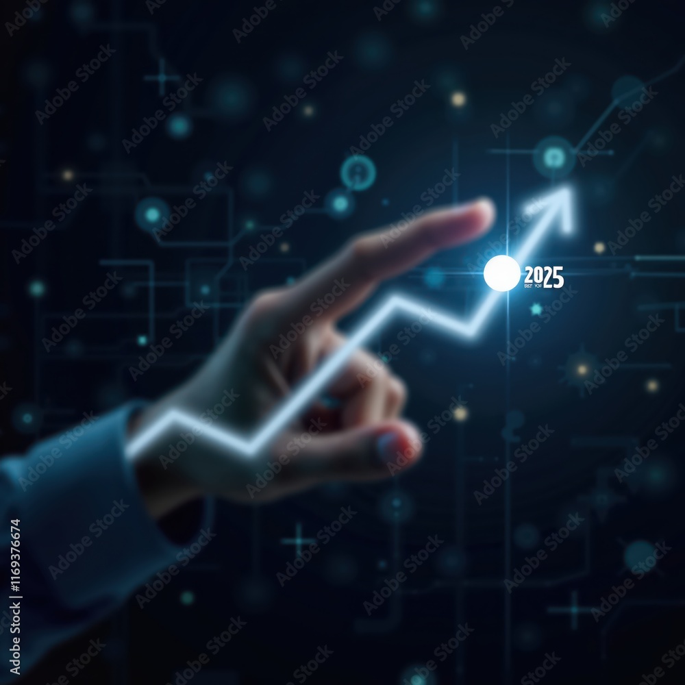 a hand pointing to an upward arrow on a screen a hand pointing to an upward arrow on a screen