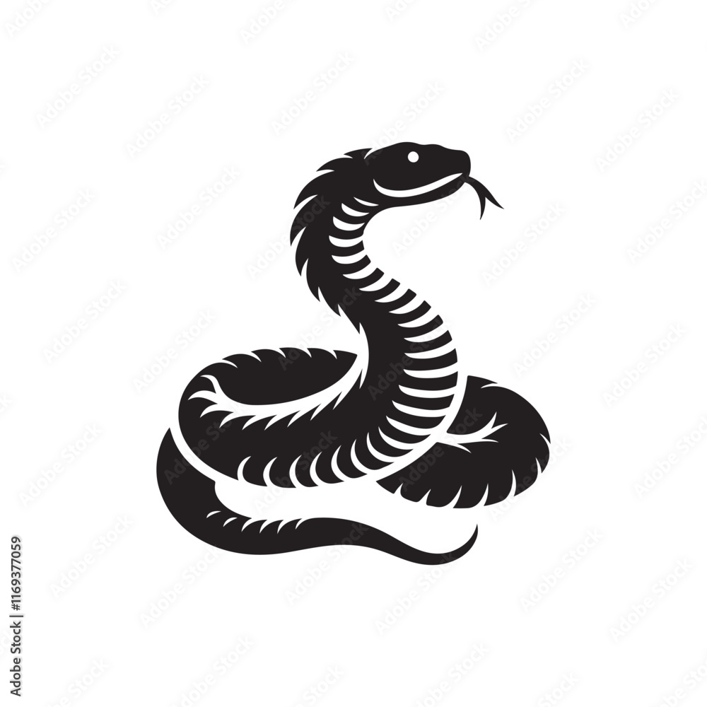 Obraz premium Rattlesnake coiled up silhouette vector art black color design and solid white background