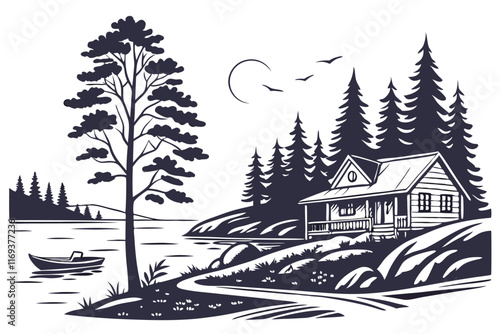 Camp Crystal Lake silhouette vector with a white background