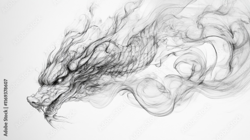 Fototapeta premium Smoke dragon head illustration.