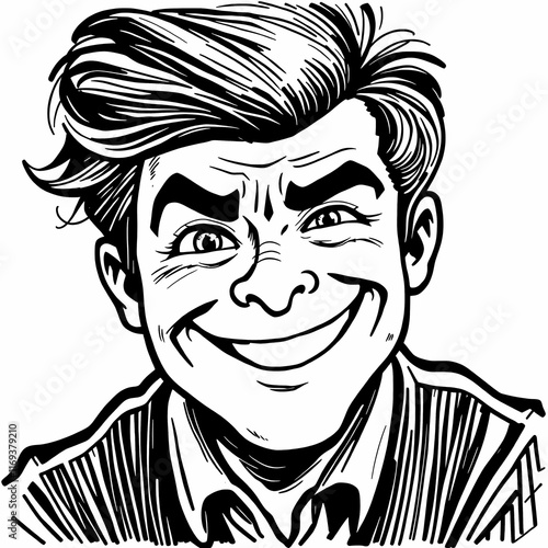 Wallpaper Mural Mischievous Grin: A sketchy portrait of a man with a playful, mischievous grin.  The artwork is done in black and white, using bold lines and shading to create a sense of depth and character.  Torontodigital.ca