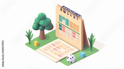 Isometric Calendar Reminder Icon for Scheduling Appointments - Wide Angle View