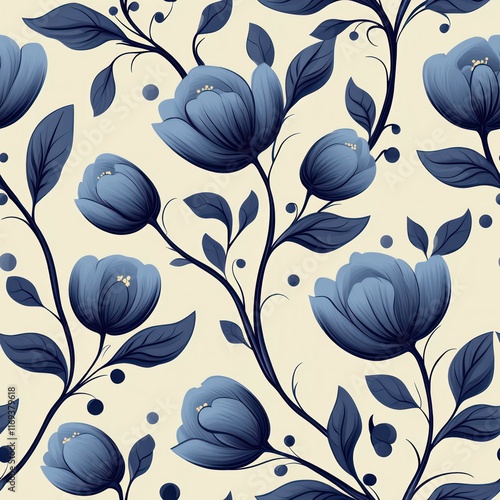 Seamless beautiful decorative blue flowers pattern
