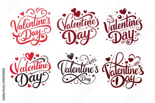 Romantic Valentine's Day Typography and Ornament Elements