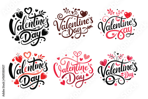 Romantic Valentine's Day Typography and Ornament Elements